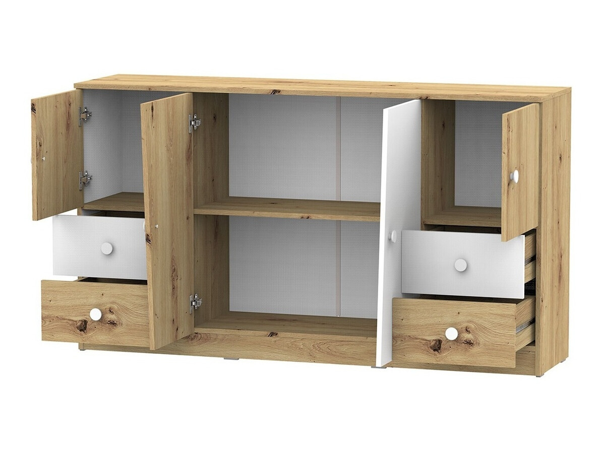 Komoda Almira 105 (Zanatski hrast + Belo + Sivo)