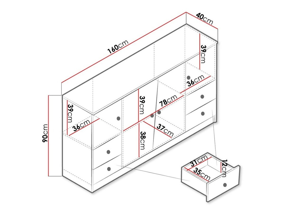 Komoda Almira 105 (Zanatski hrast + Belo + Sivo)