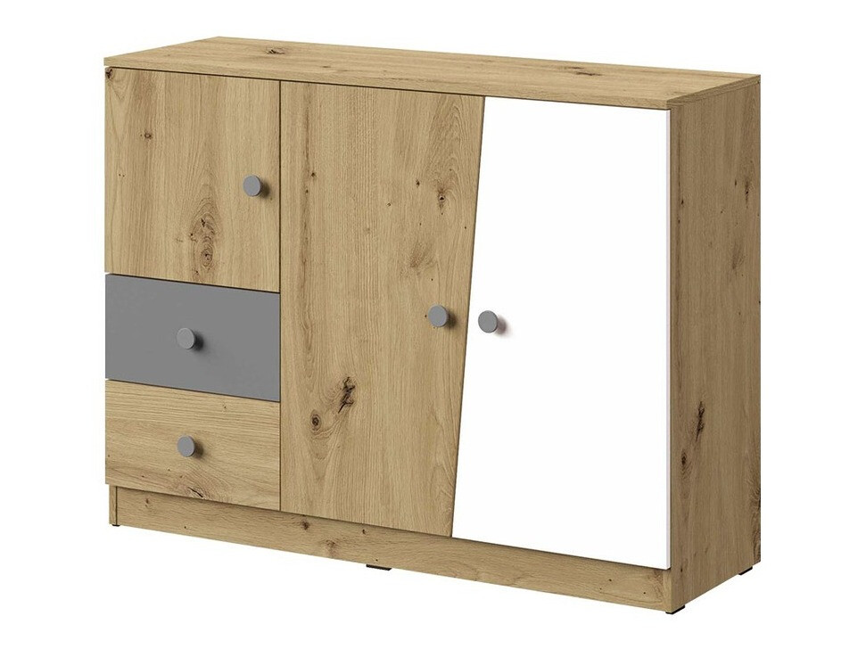 Komoda Almira 106 (Artisan hrast + Belo + Sivo)