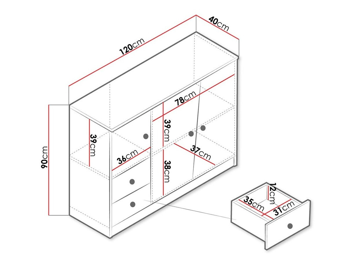 Komoda Almira 106 (Zanatski hrast + Belo)
