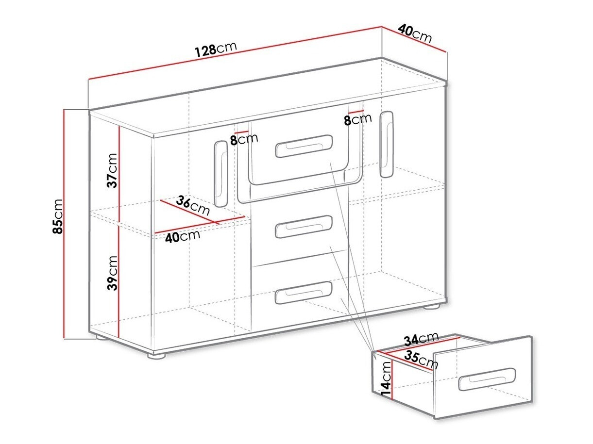 Komoda Aviseve 102 (Antracit + Belo)