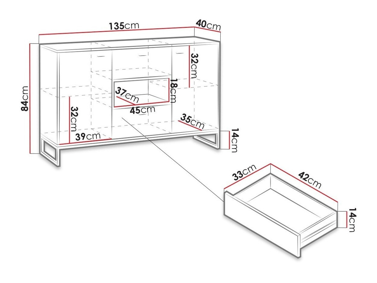 Komoda Baltesi 104 (Belo + Zanatski hrast)