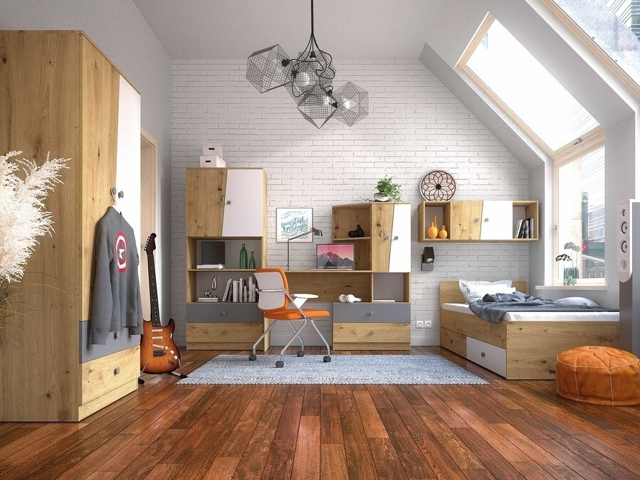Zidni ormarić Mirelbu 111 (Artisan hrast + Sjajno belo + Crno)