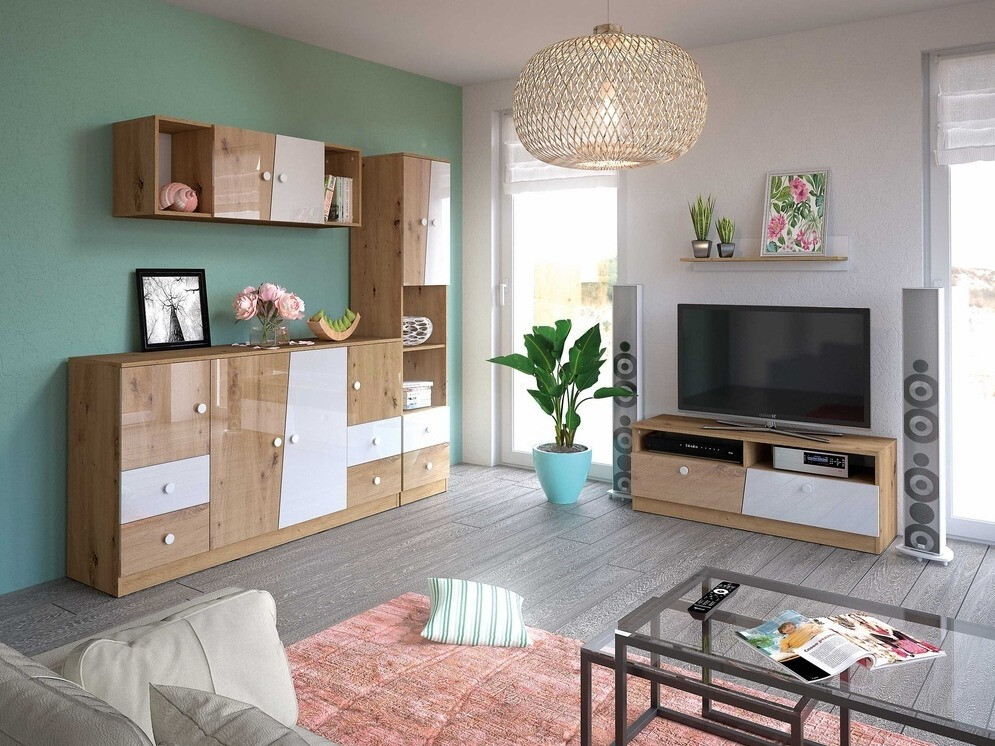 TV komoda Mirelbu 107 (Artisan hrast + Belo + Crno)