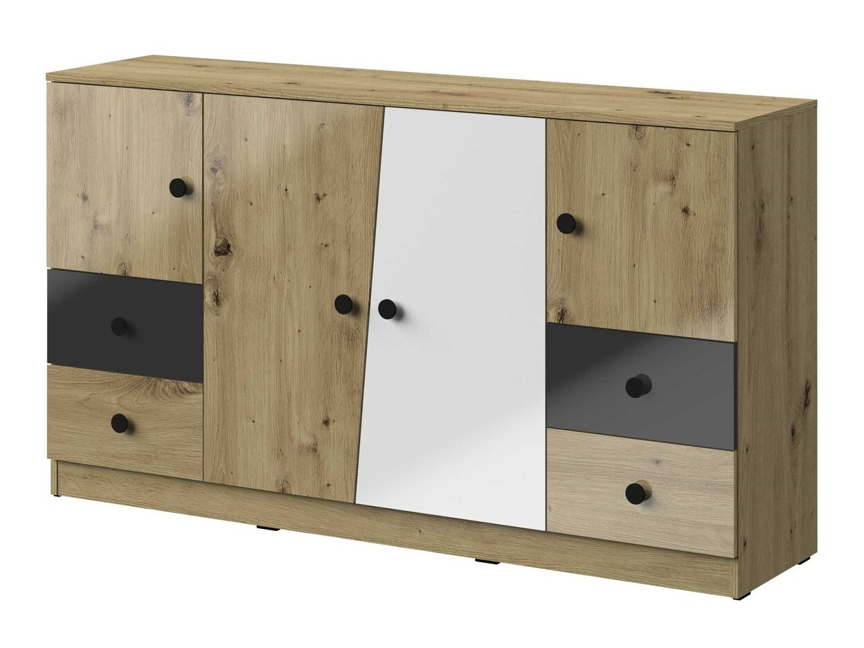 Komoda Mirelbu 105 (Artisan hrast + Sjajno belo + Sjajno crna)