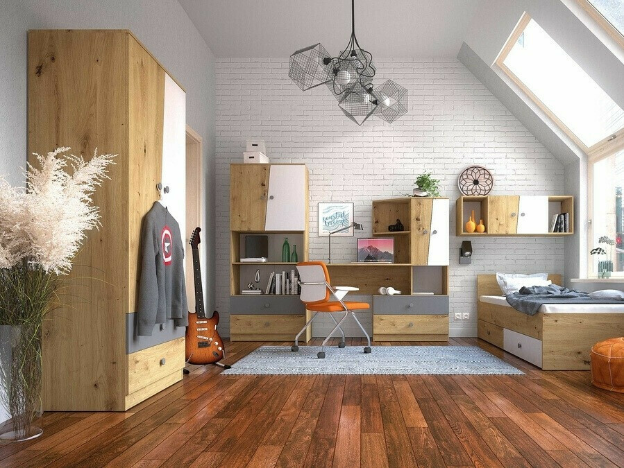 Ormar Mirelbu 100 (Artisan hrast + Sjajno belo + Sjajno crna)