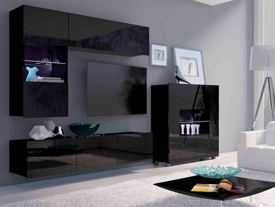 Ormarić Tivdalu 100 (Crno + Crna visoki sjaj)