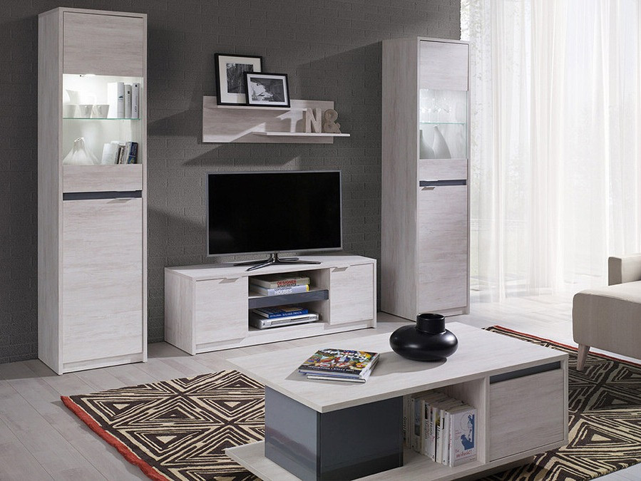 Polica Fivelbo 113 (Manastirski hrast + Crna visoki sjaj)