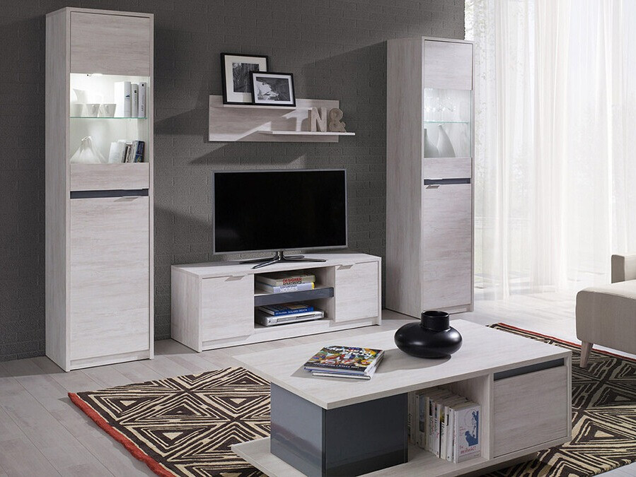 Polica Fivelbo 113 (Manastirski hrast + Sjajno crna)