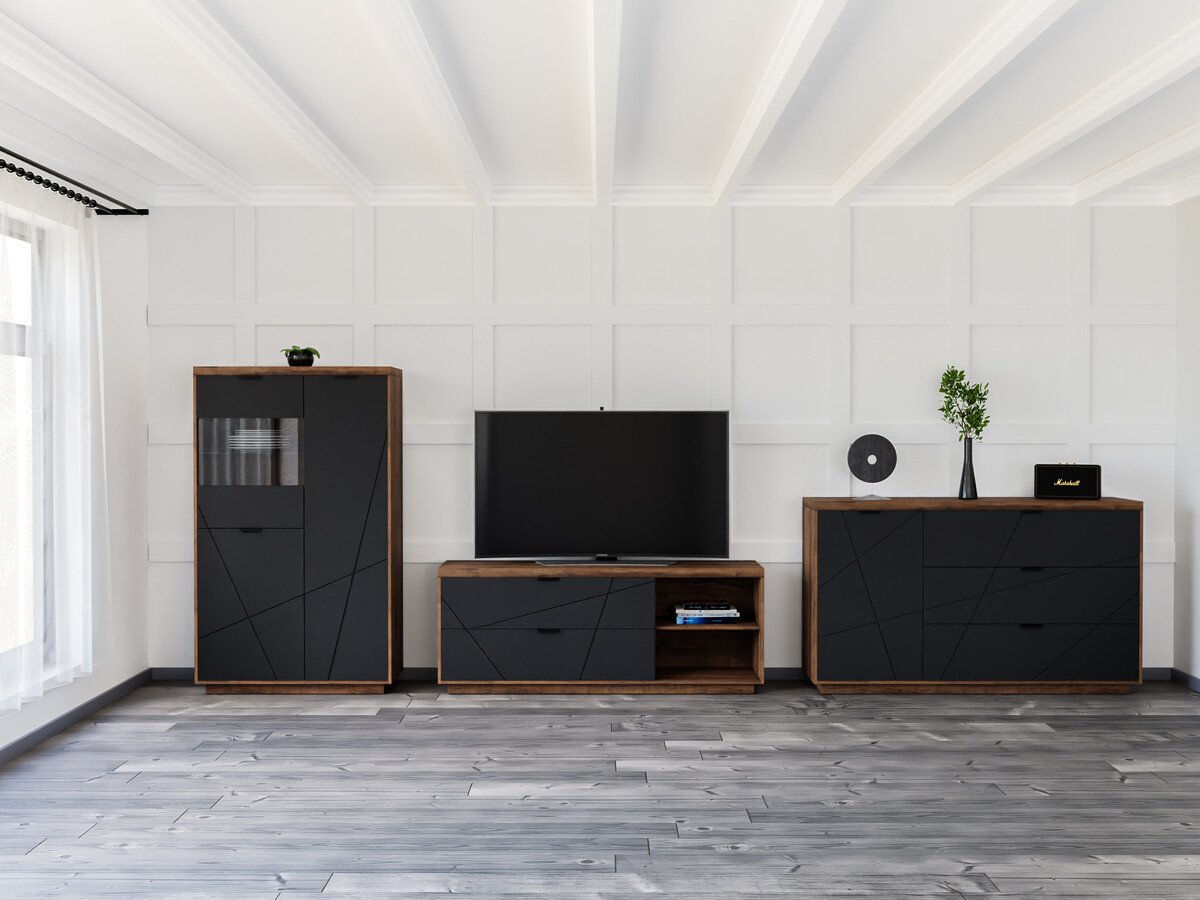 Set za dnevnu sobu Fivale 110 (Tamni Delano hrast + Mat crna)