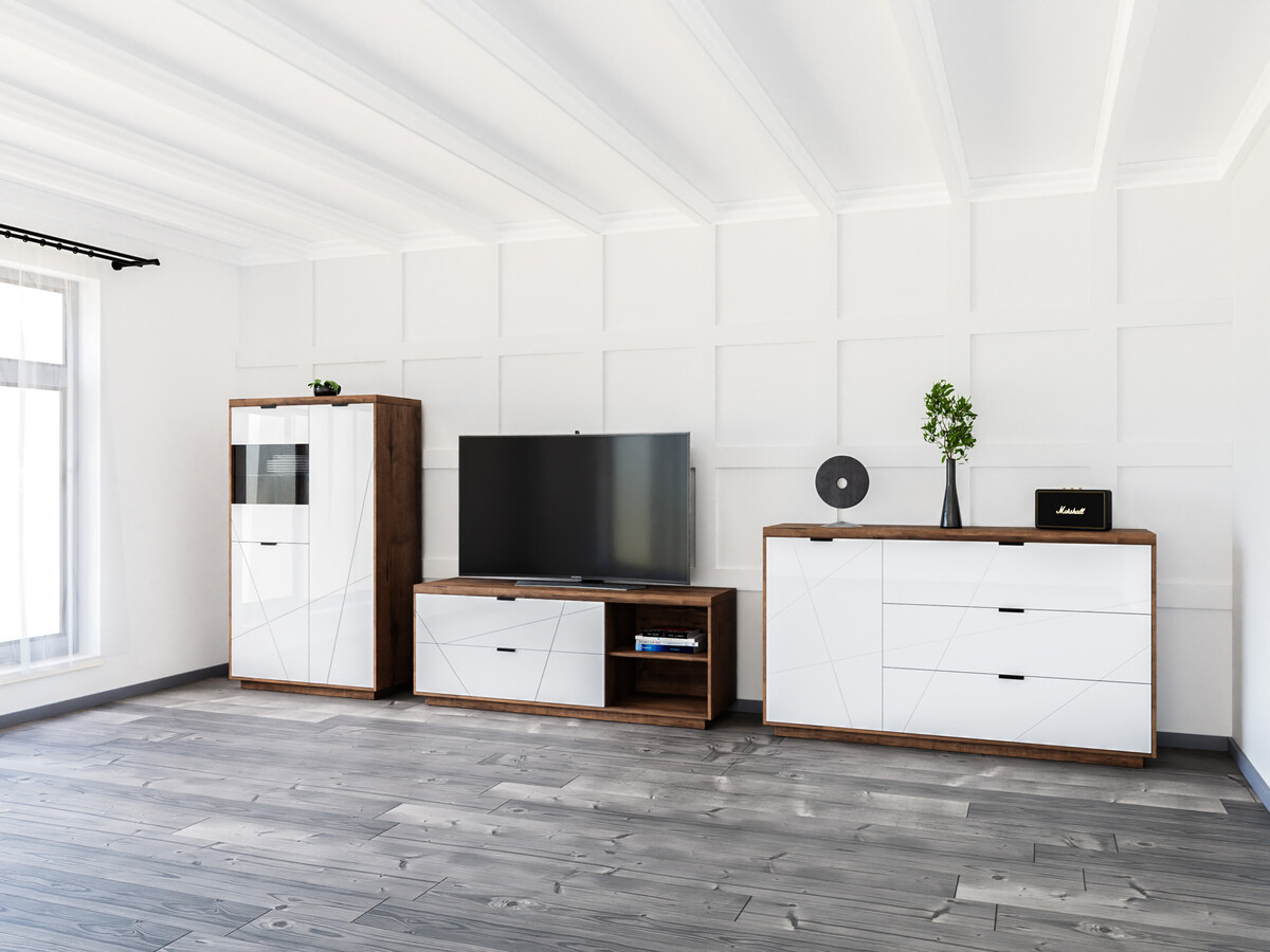 Set za dnevnu sobu Fivale 110 (Tamni Delano hrast + Sjajno belo)
