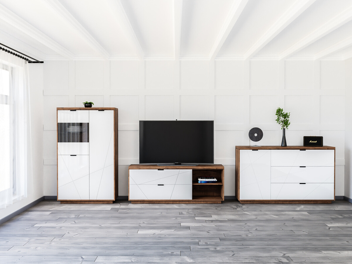 Set za dnevnu sobu Fivale 110 (Tamni Delano hrast + Sjajno belo)