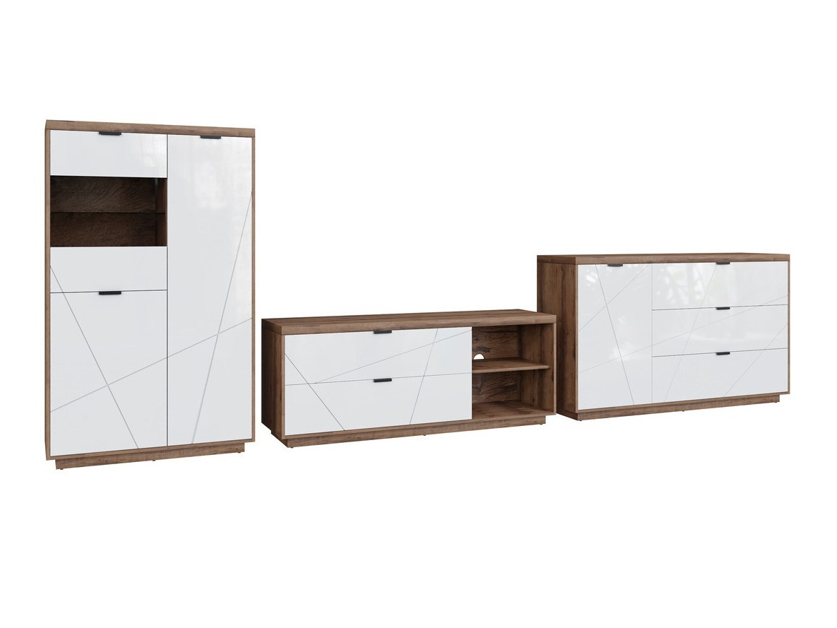 Set za dnevnu sobu Fivale 110 (Tamni Delano hrast + Sjajno belo)