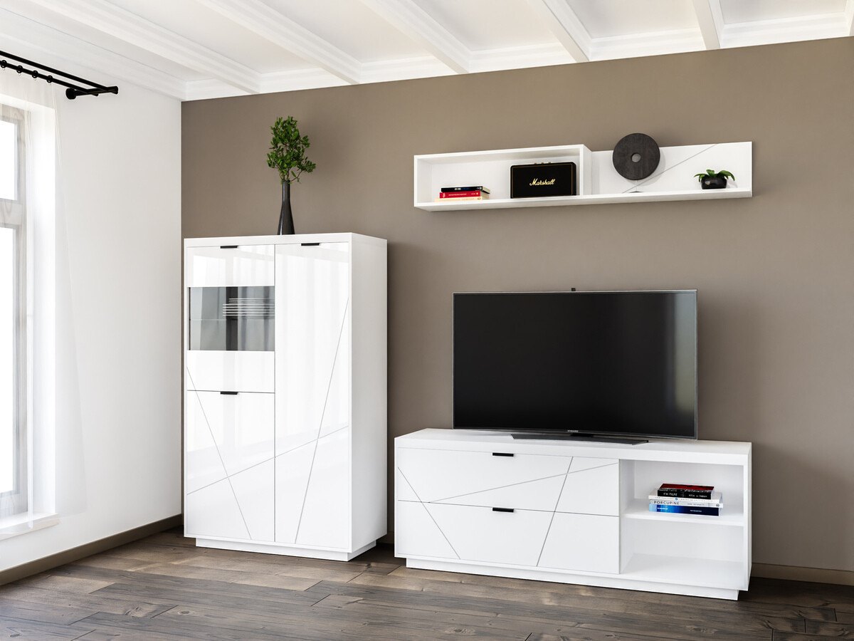 Set za dnevnu sobu Fivale 111 (Sjajno belo + Belo)