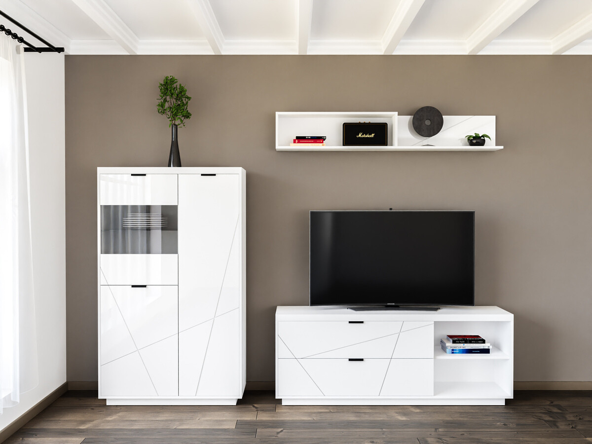 Set za dnevnu sobu Fivale 111 (Sjajno belo + Belo)