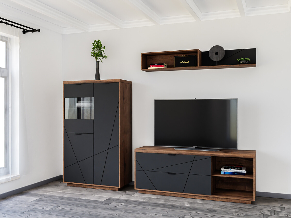 Set za dnevnu sobu Fivale 111 (Tamni Delano hrast + Mat crna)