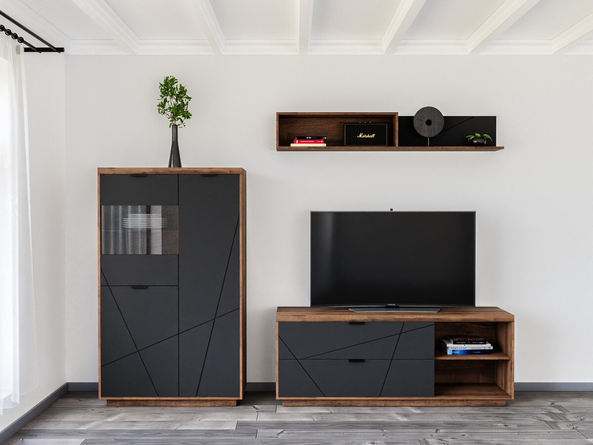 Set za dnevnu sobu Fivale 111 (Tamni Delano hrast + Mat crna)