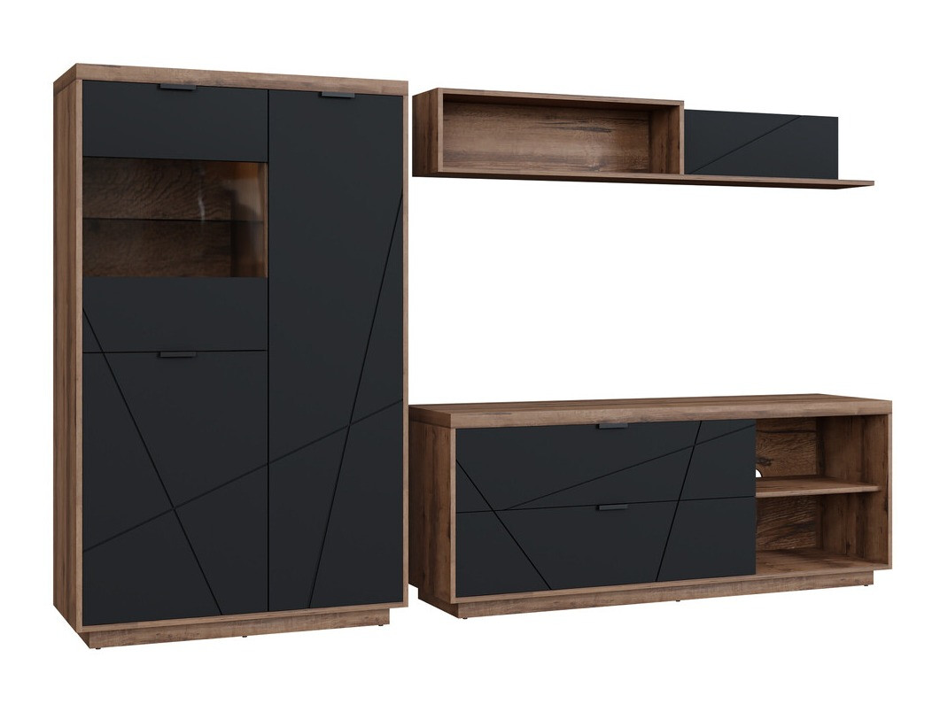 Set za dnevnu sobu Fivale 111 (Tamni Delano hrast + Mat crna)