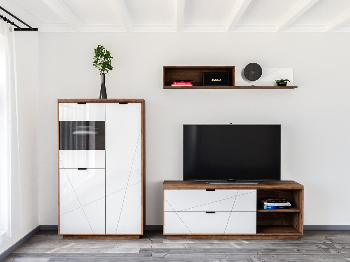 Set za dnevnu sobu Fivale 111 (Tamni Delano hrast + Sjajno belo)