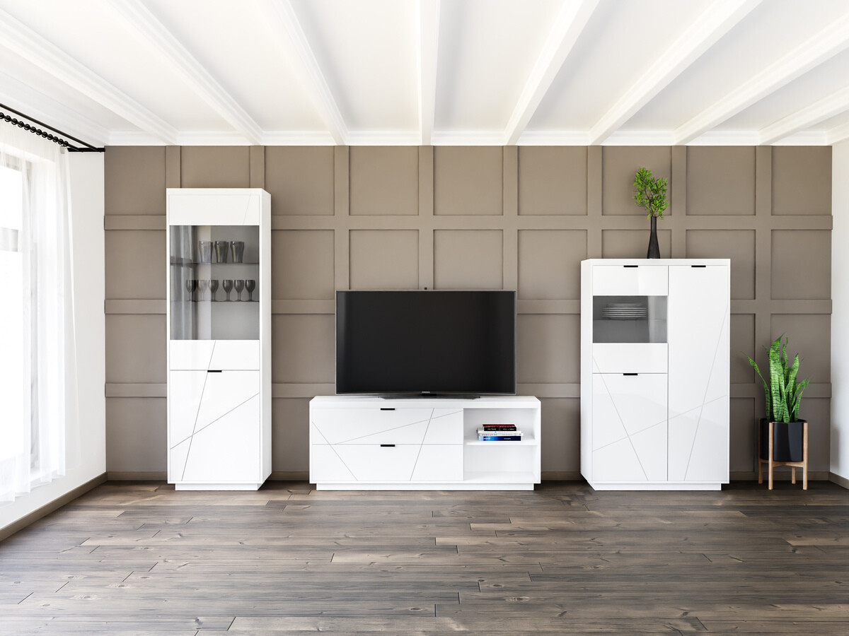 Set za dnevnu sobu Fivale 112 (Sjajno belo + Belo)