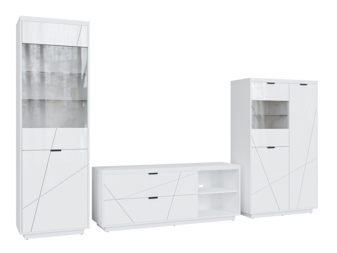 Set za dnevnu sobu Fivale 112 (Sjajno belo + Belo)