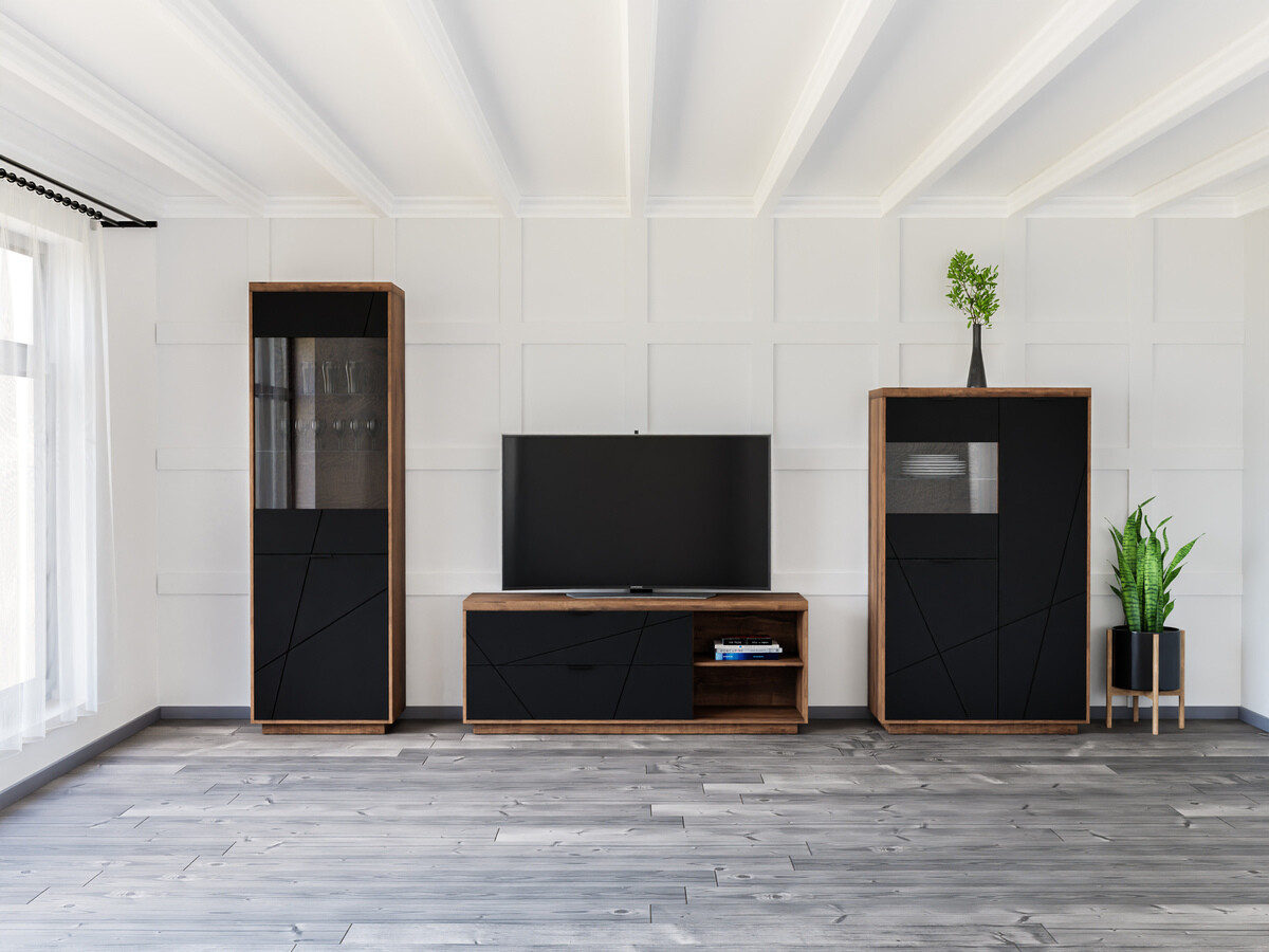 Set za dnevnu sobu Fivale 112 (Tamni Delano hrast + Mat crna)