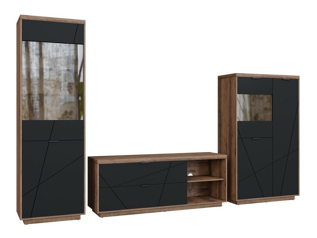 Set za dnevnu sobu Fivale 112 (Tamni Delano hrast + Mat crna)