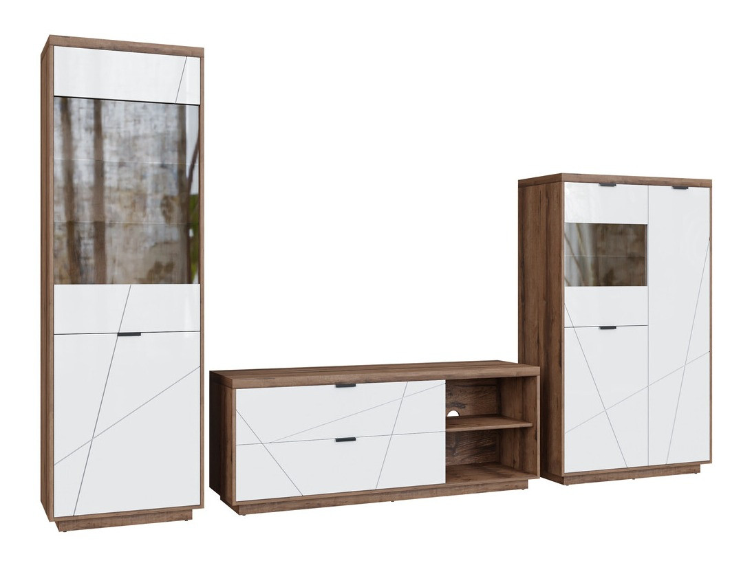 Set za dnevnu sobu Fivale 112 (Tamni Delano hrast + Sjajno belo)