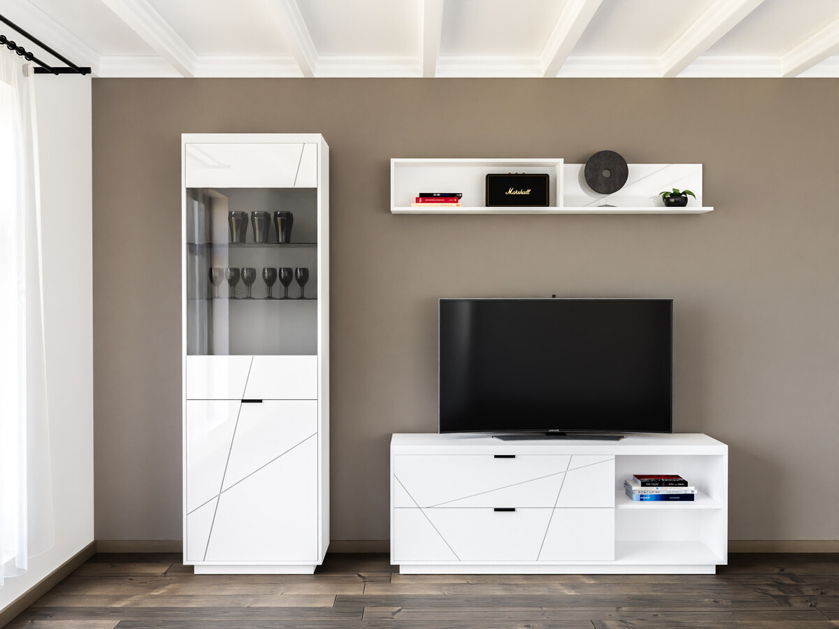 Set za dnevnu sobu Fivale 113 (Sjajno belo + Belo)