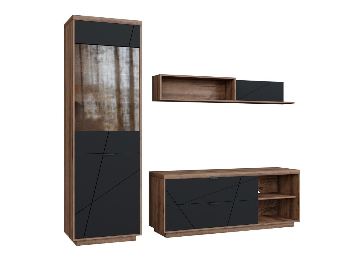 Set za dnevnu sobu Fivale 113 (Tamni Delano hrast + Mat crna)