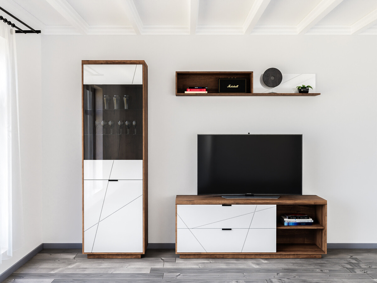 Set za dnevnu sobu Fivale 113 (Tamni Delano hrast + Sjajno belo)