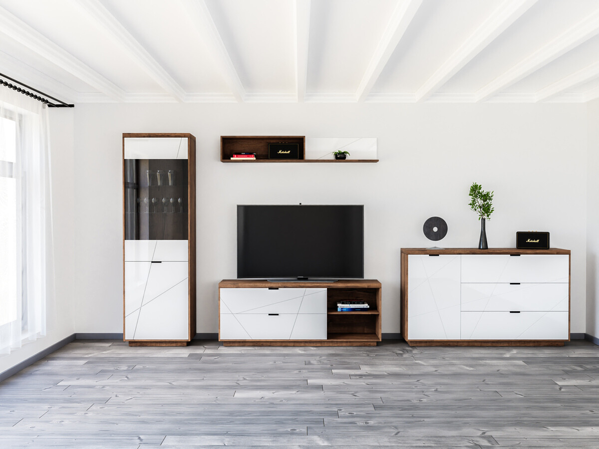 Set za dnevnu sobu Fivale 114 (Tamni Delano hrast + Sjajno belo)