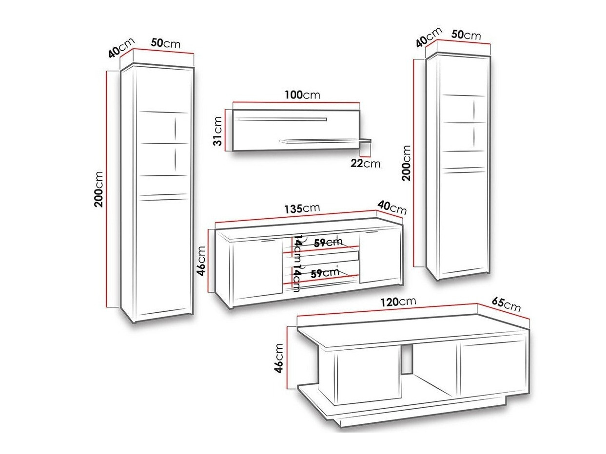 Set za dnevnu sobu Fivelbo 114 (Manastirski hrast + Crna visoki sjaj)