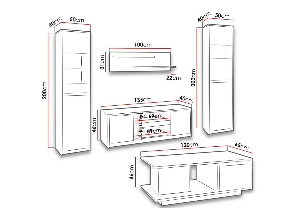 Set za dnevnu sobu Fivelbo 114 (Manastirski hrast + Sjajno crna)