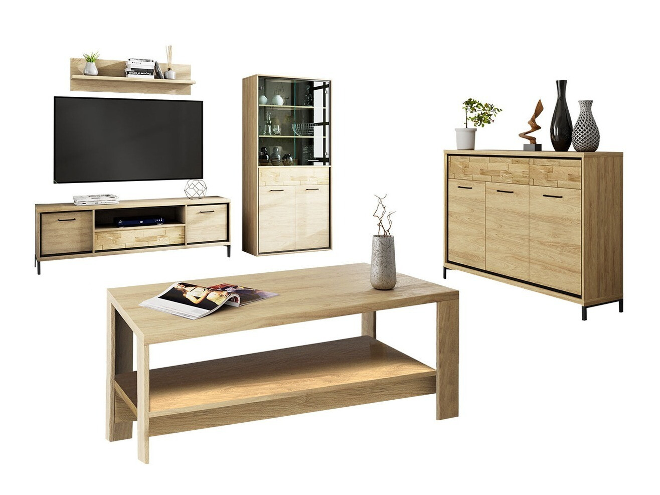 Set za dnevnu sobu Etrmoni 118 (Svetlo drvo + Hrast)