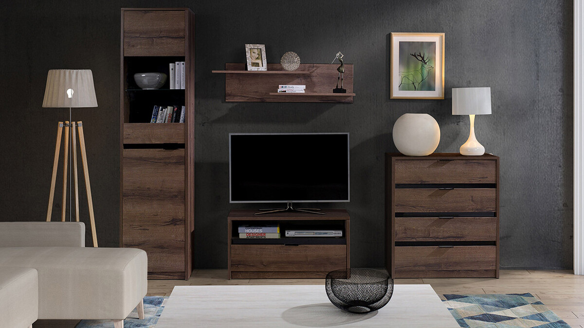 TV sto Providence 122 (Manastirski hrast + Crna visoki sjaj)