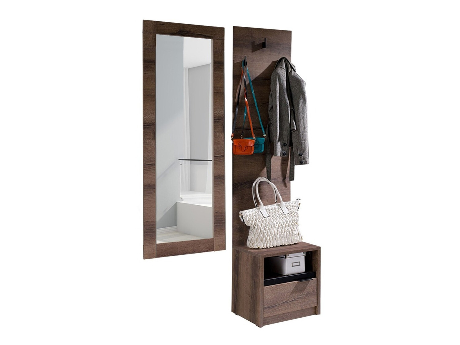 Set za hodnik Fivelbo 118 (Manastirski hrast + Crna visoki sjaj)