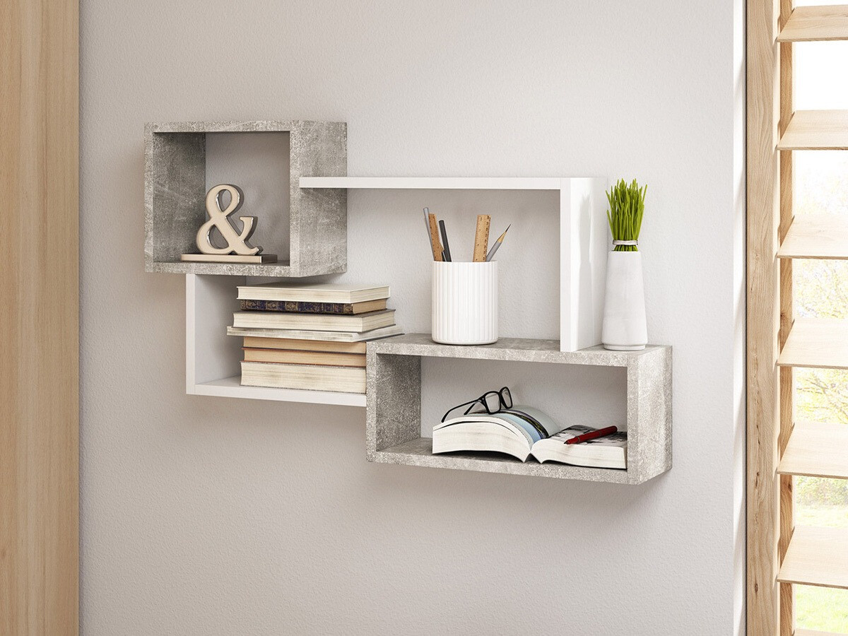 Zidna polica Sarasota 106 (Boja betona + Belo)
