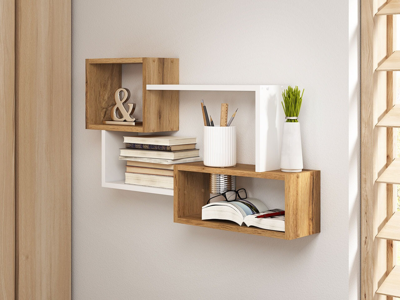 Zidna polica Sarasota 106 (Вотан храст + Belo)