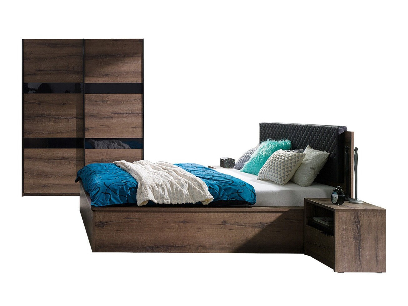 Set spavaća soba Fivelbo 119 (Manastirski hrast + Crna visoki sjaj)