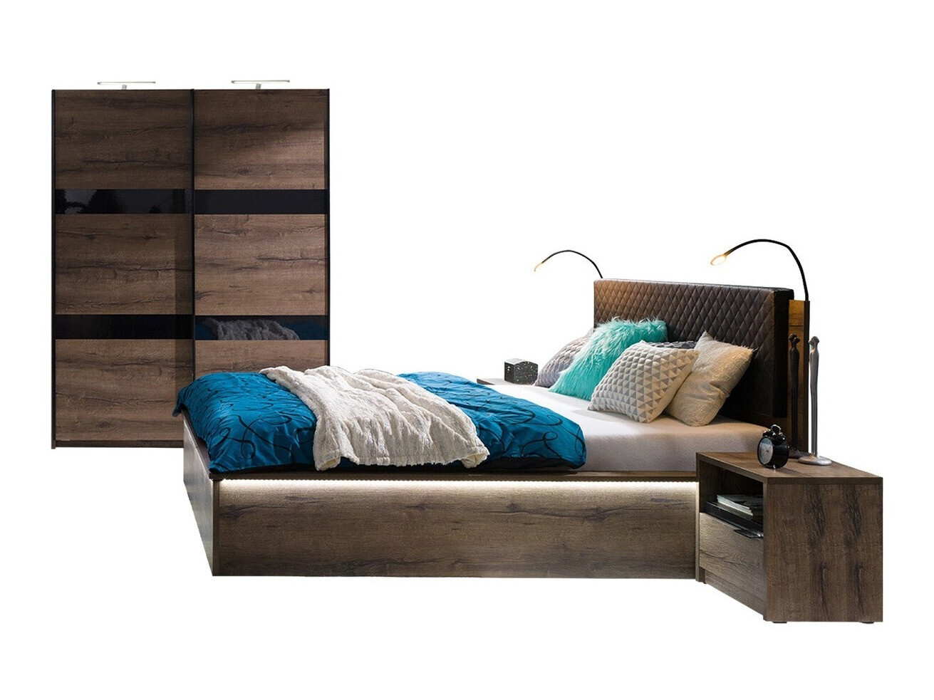 Set spavaća soba Fivelbo 119 (Manastirski hrast + Crna visoki sjaj)