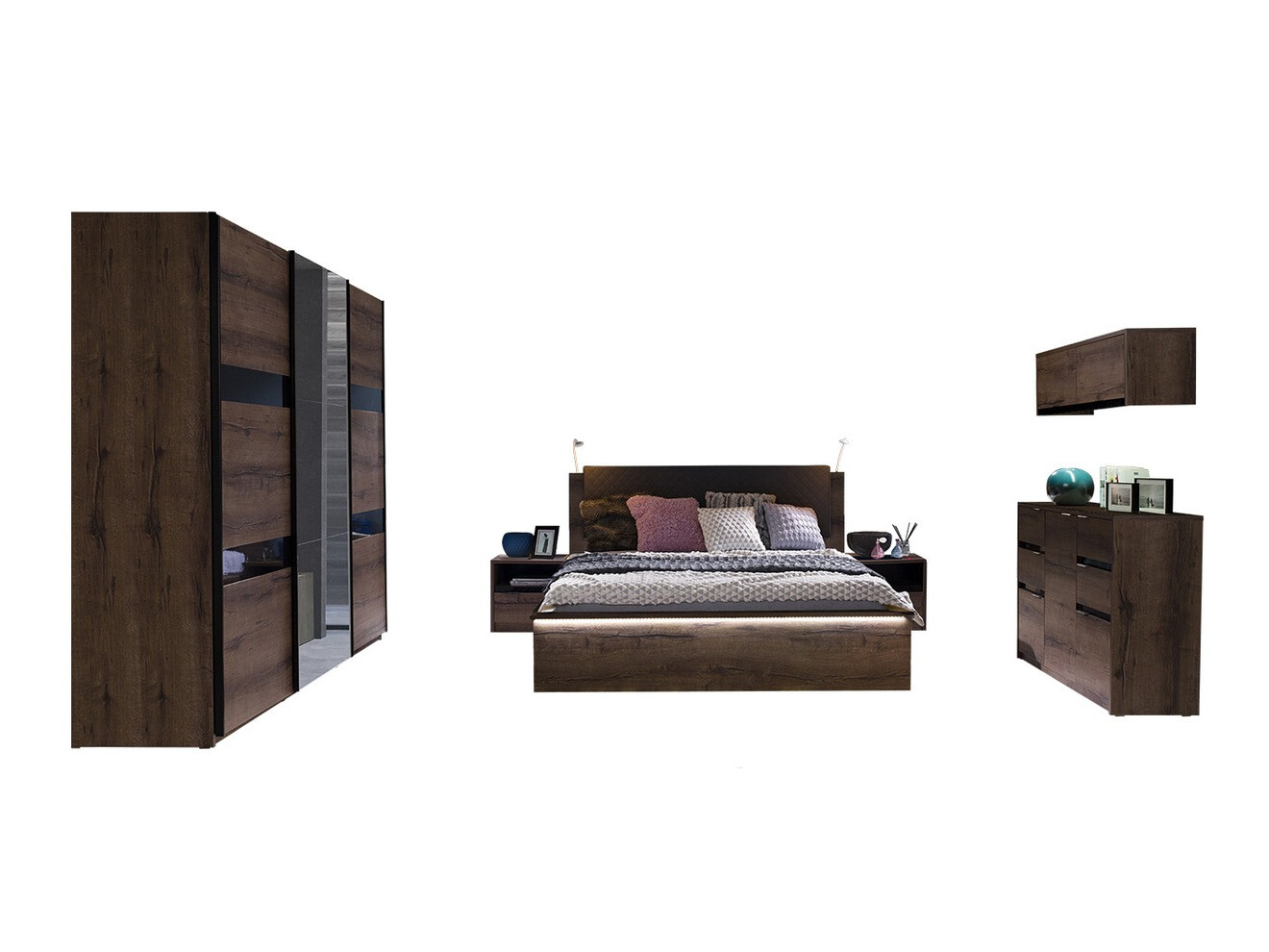 Set spavaća soba Fivelbo 120 (Manastirski hrast + Crna visoki sjaj)