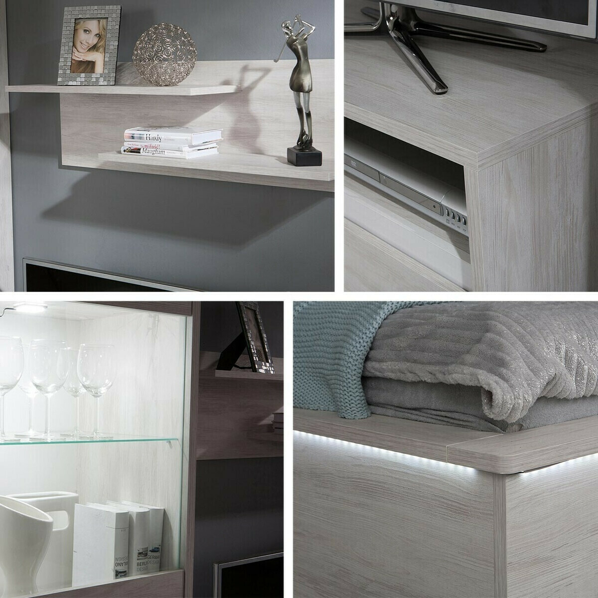 Set spavaća soba Fivelbo 121 (Manastirski hrast + Crna visoki sjaj)