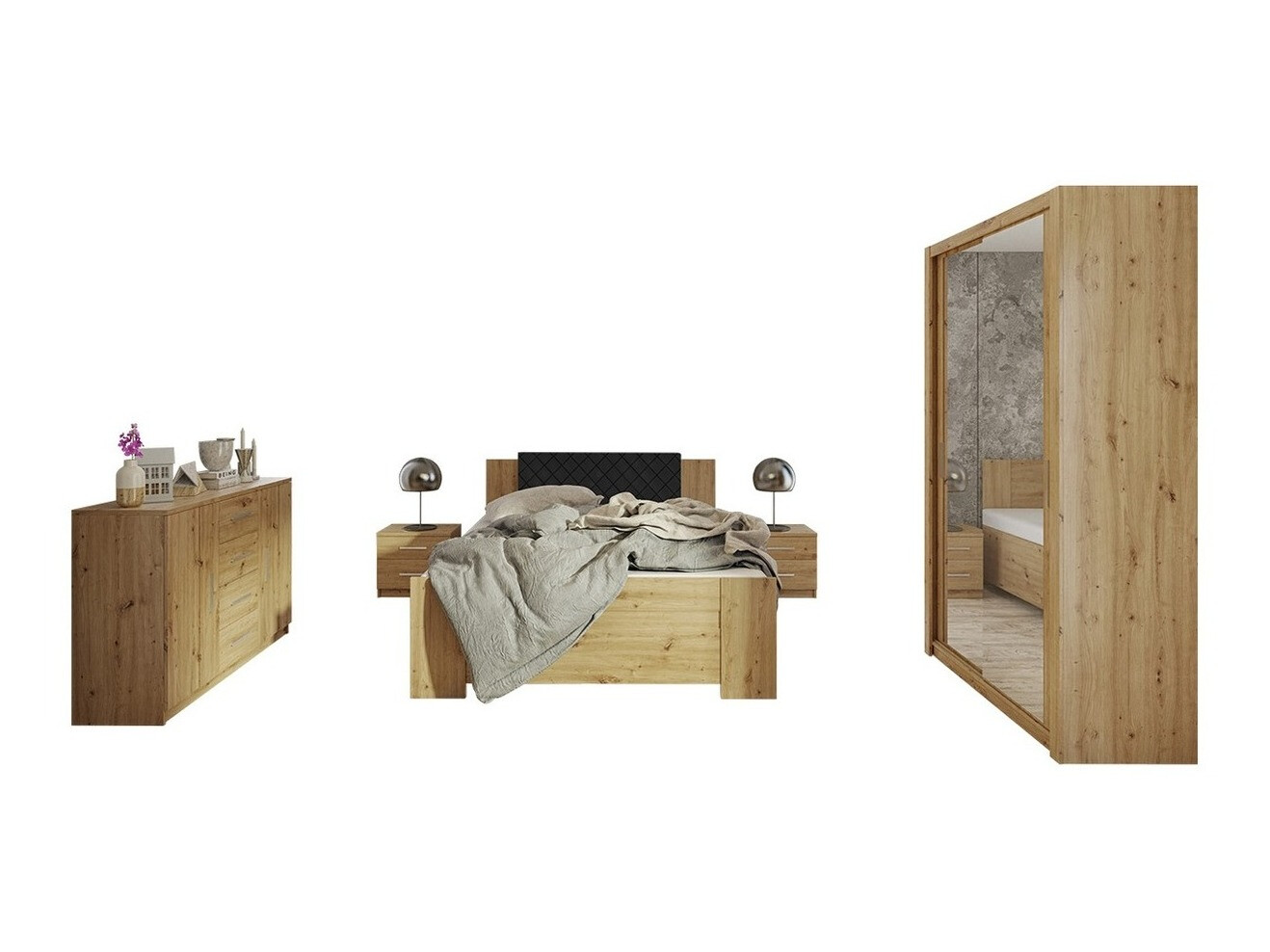 Set spavaća soba Catromi 112 (Artisan hrast + Soft Pik 011)