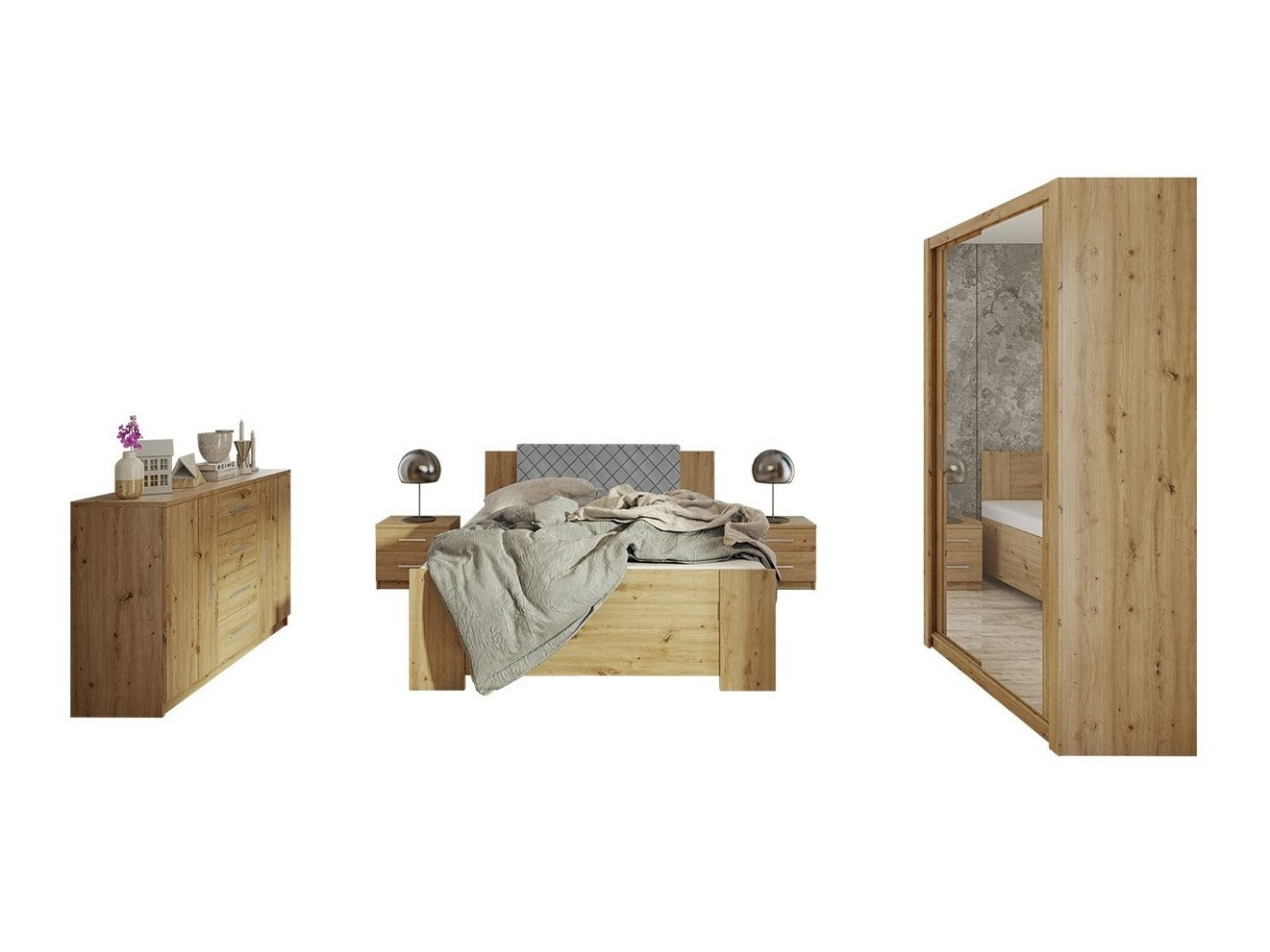 Set spavaća soba Catromi 112 (Artisan hrast + Soft Pik 029)