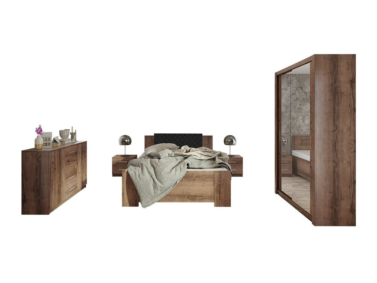 Set spavaća soba Catromi 112 (Manastirski hrast + Soft Pik 011)