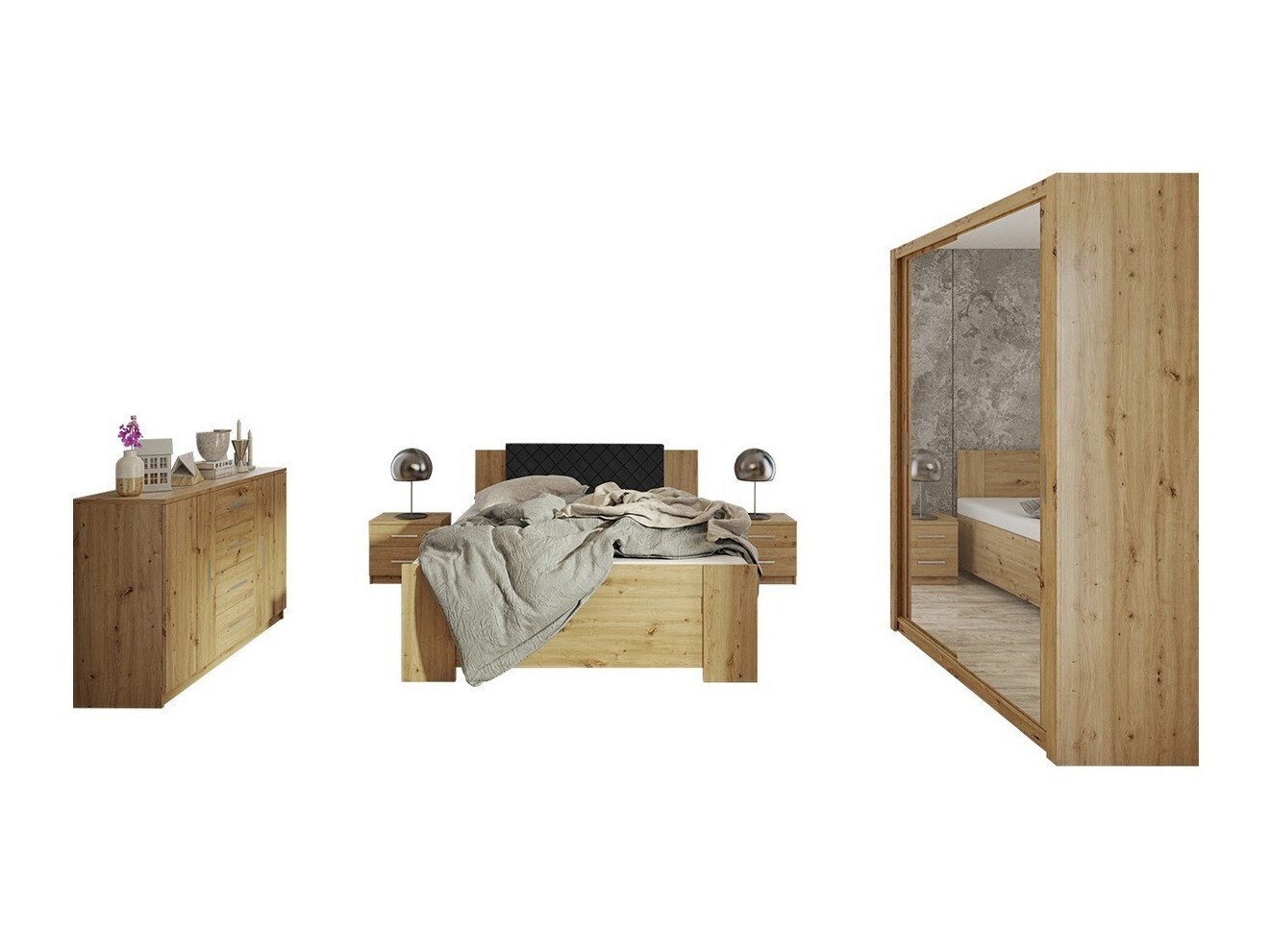 Set spavaća soba Catromi 113 (Artisan hrast + Soft Pik 011)