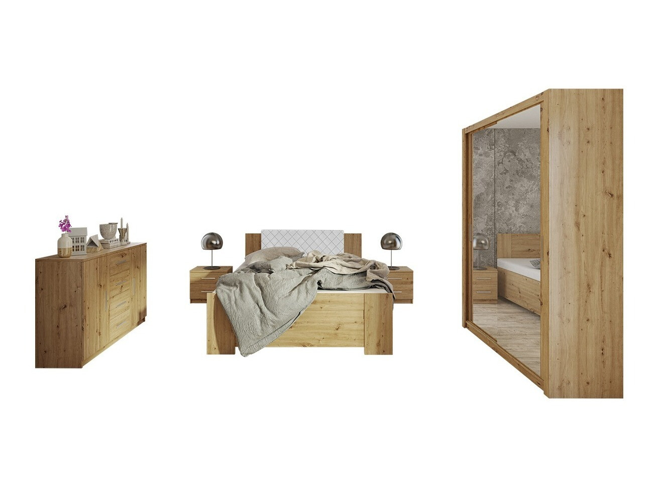 Set spavaća soba Catromi 113 (Artisan hrast + Soft Pik 017)