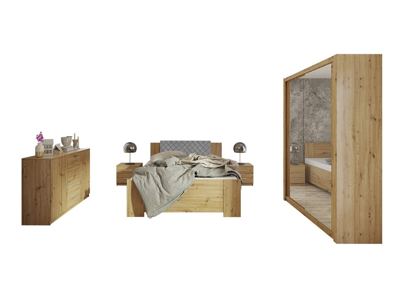 Set spavaća soba Catromi 113 (Artisan hrast + Soft Pik 029)