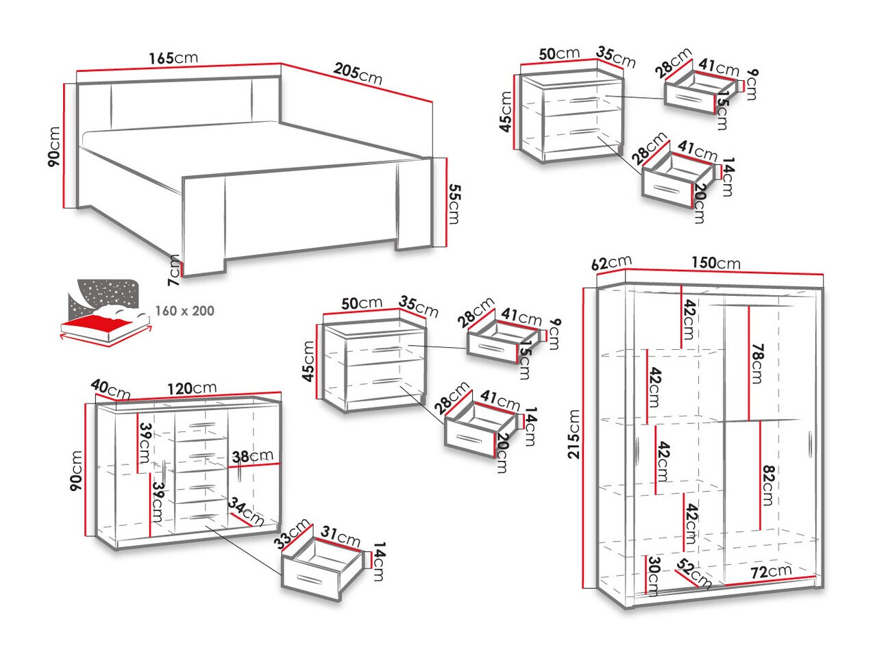 Set spavaća soba Catromi 113 (Belo)
